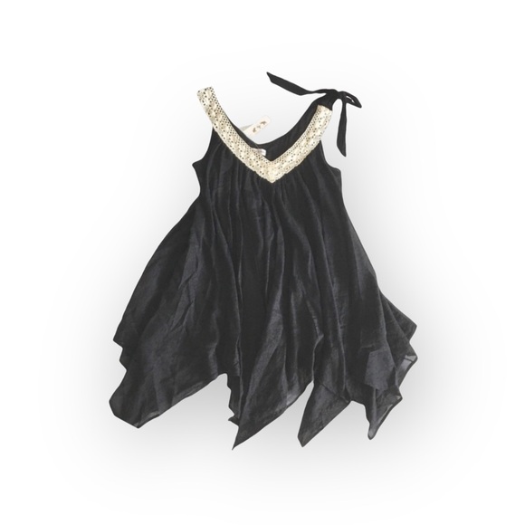 new Shay Todd ❁ Handkerchief Hem Crochet Shoulder Tie Dress Swim Cover ❁ Black L - Picture 4 of 13